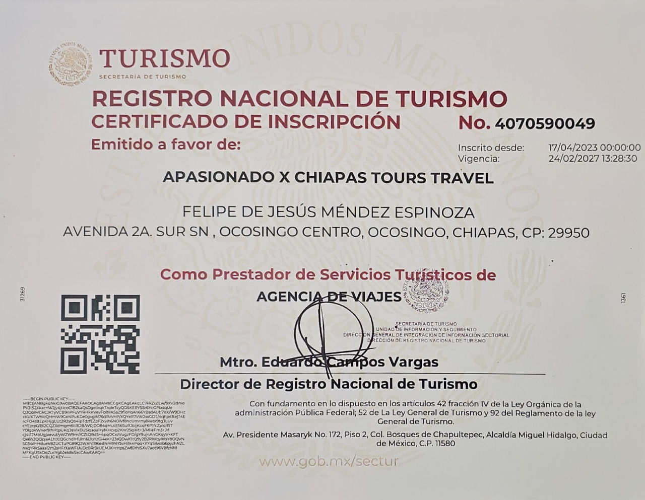 RNT: registro nacional de turismo para apasionado x chiapas - sectur